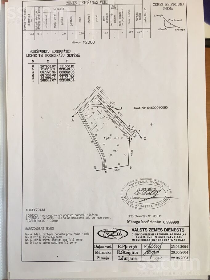 Apšu 5, Cimdenieki, Liepāja un raj., Grobiņas pag. — zeme
