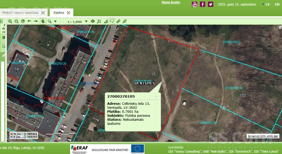 Celtnieku iela 13, Ventspils un raj., Ventspils — zeme